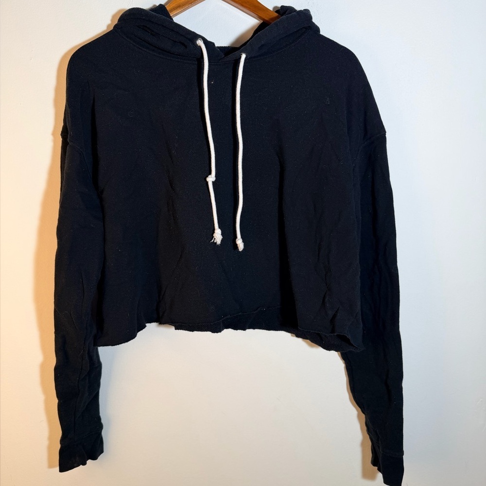 Black Hoodie Women Cropped Sweatshirt - Picture 3 of 4